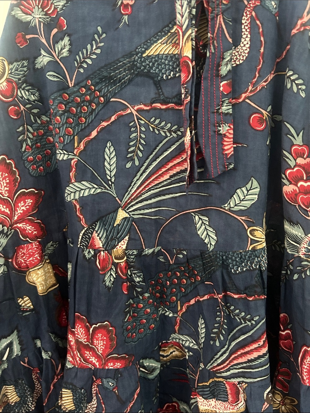 Monsoon and Beyond Navy Floral Midi Skirt with Red and Cream Accents
